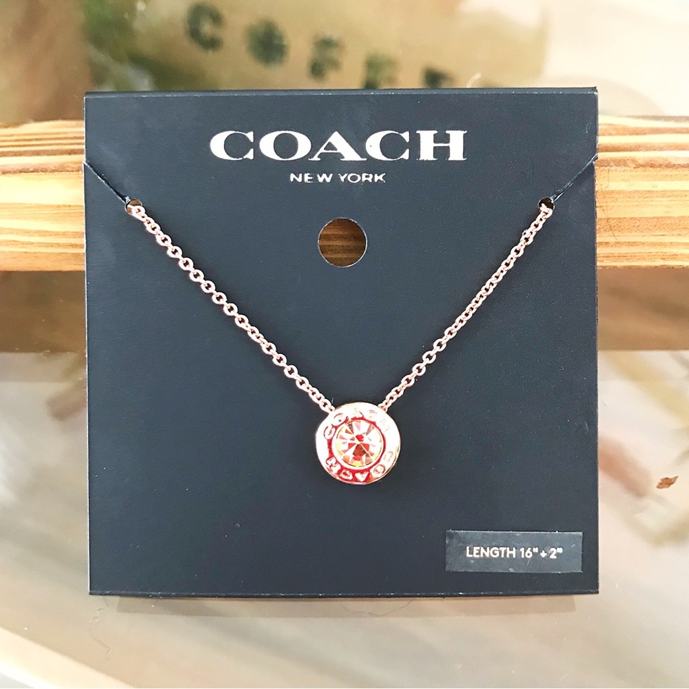 COACH Signature Rose Gold and Crystal Circular Necklace 16”-18” Long